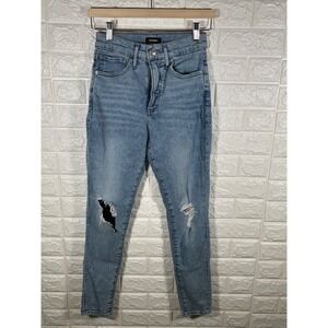 Express Womens Jeans Size 4R Light Wash High Rise Ripped Distressed Skinny Denim